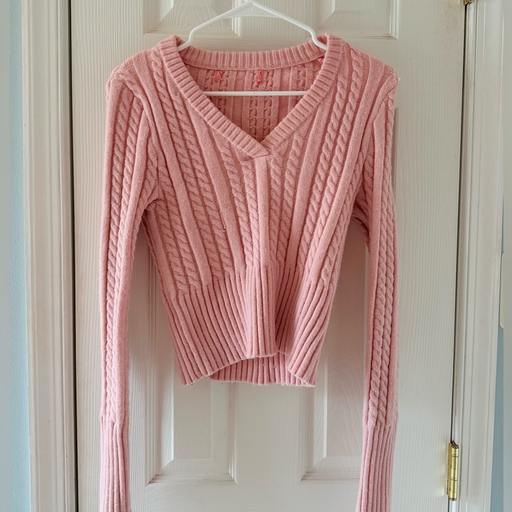 Urban Outfitters Pink V-Neck Cable Sweater